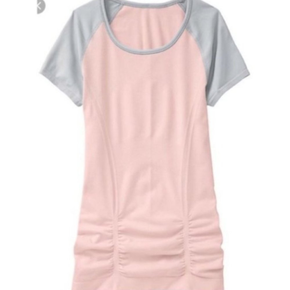 ATHLETA I Pink & Grey Color Block Fast Track Short Sleeve Athletic Tee Top, M - Picture 2 of 14